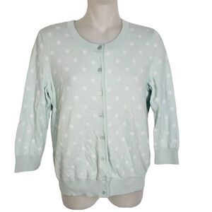 Talbots Petites Womens Cardigan Sweater Sp Small Mint Green Polka Dot Button 3/4